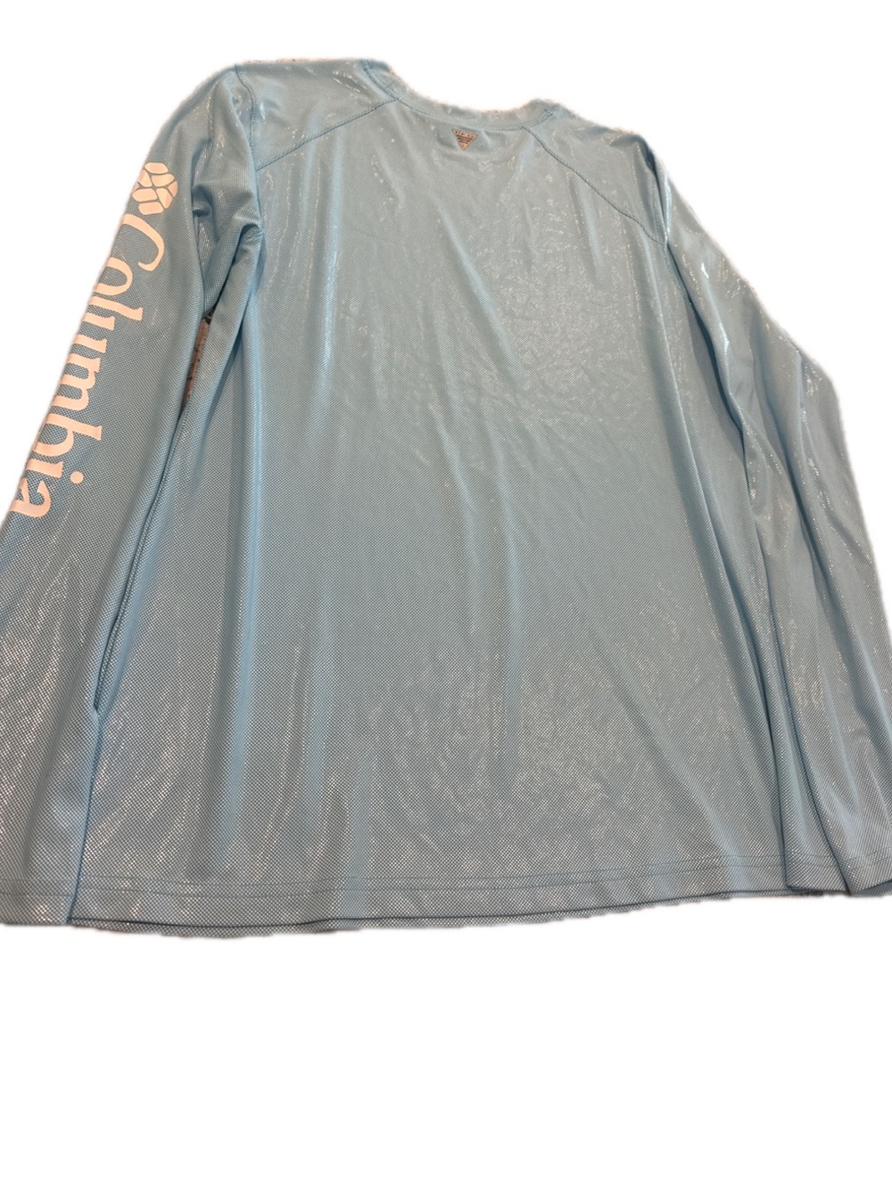 Columbia PFG Pale Blue Long Sleeve Performance Top with Logo Sleeve